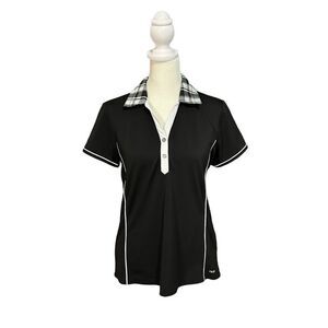IZOD Golf Black & White Plaid Collar Short Sleeve Fitted Active Top Size Medium